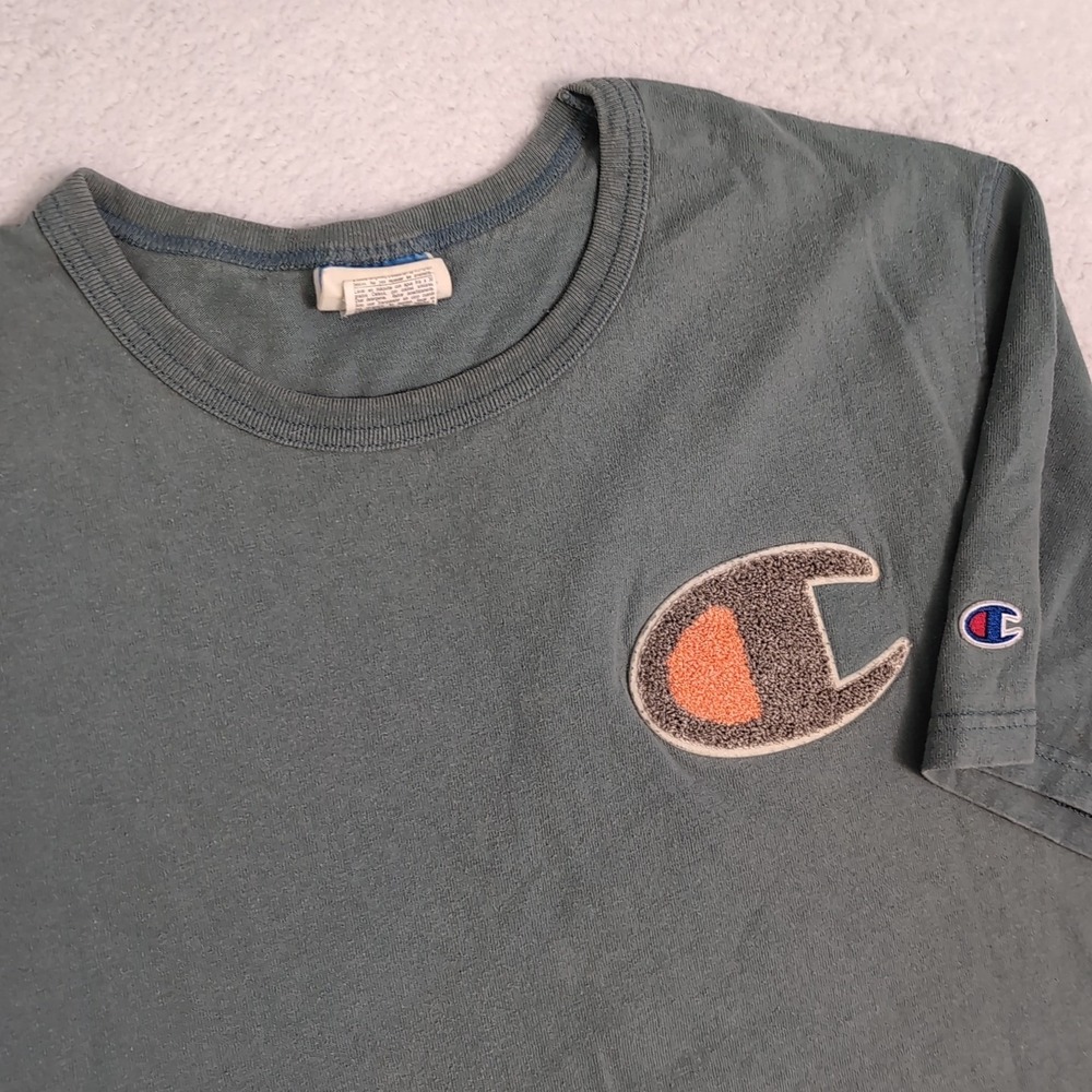 Vintage Champion Label - Branded Raised Rug "C" Logo T-Shirt‎ GREEN men's L